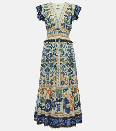 Farm Rio Ocean Tapestry Cotton Maxi Dress In Blue