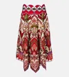 Farm Rio Odara Red Scalloped Linen-blend Midi Skirt In Multi