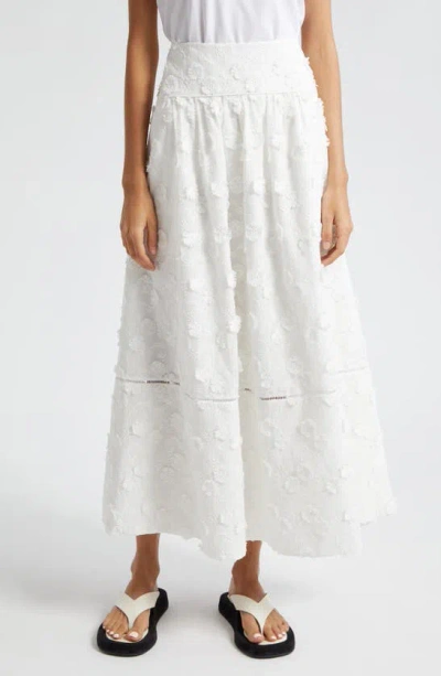Farm Rio Off White 3d Flower Midi Skirt In Off-white