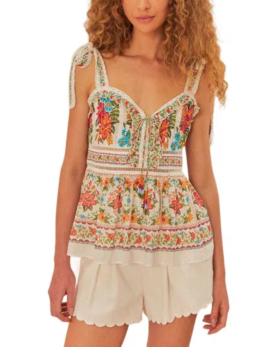 Farm Rio Off White Bloom Garden Sleeveless Blouse In Multi
