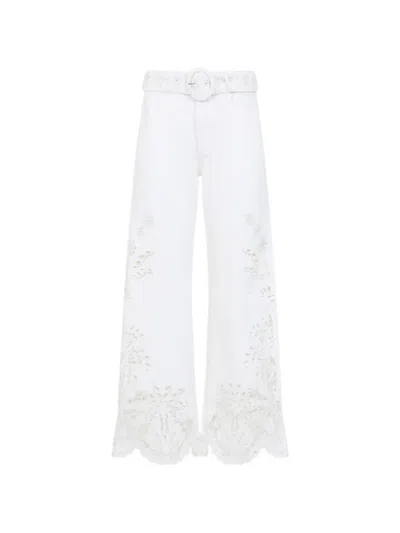 Farm Rio Denim Cornely Embroidered Cropped Pants In White