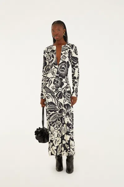 Farm Rio Off-white Cashews And Birds Lenzing Ecovero Viscose Maxi Dress In Multi