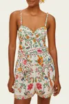 Farm Rio Delicate Forest Off White Linen Romper Swim Cover-up