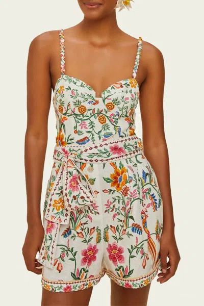 FARM RIO OFF-WHITE DELICATE FOREST LINEN ROMPER