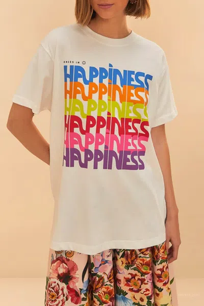Farm Rio Off-white Dress In Happiness Relaxed T-shirt In Neutral