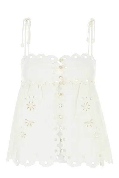 Farm Rio Off-white Flowers Richelieu Sleeveless Blouse