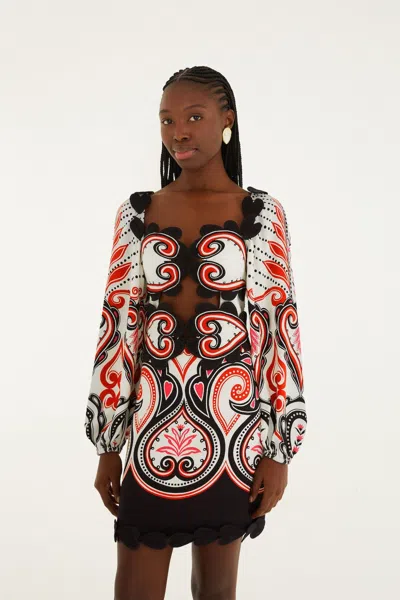 Farm Rio Off-white Graphic Ainika Cut-out Hearts Mini Dress In Multi