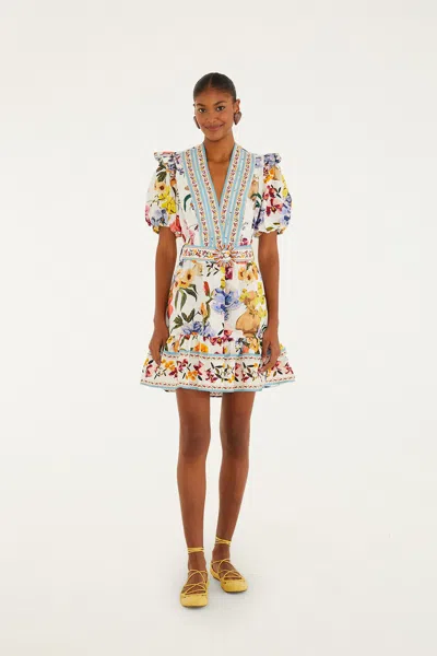 Farm Rio Off-white Greek Garden Organic Cotton Mini Dress
