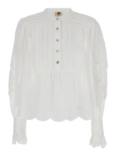 FARM RIO WHITE BLOUSE WITH FLARED SLEEVES IN TECHNO FABRIC WOMAN