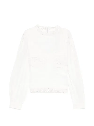 Farm Rio Off White Long Sleeve Crochet Blouse In Neutral
