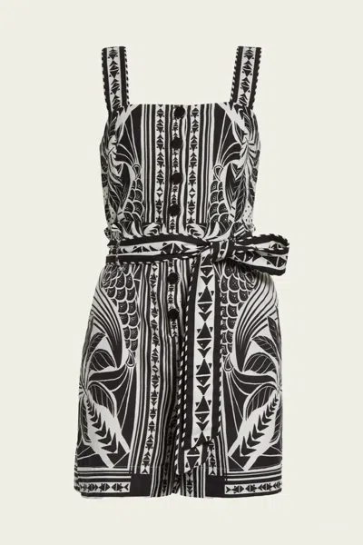 FARM RIO OFF-WHITE MONOCHROME ELEGANCE SCARF ROMPER