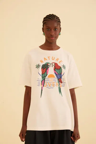 Farm Rio Off-white Nature Lovers Organic Cotton Relaxed T-shirt