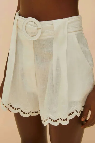 Farm Rio Off-white Richelieu Euroflax Premium Linen Shorts In Ivory
