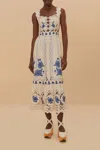Farm Rio Richilieu Embroidered Linen Blend Midi Sundress