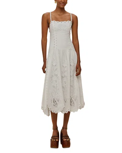 FARM RIO OFF WHITE RICHILIEU EYELET MIDI DRESS