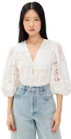 Farm Rio Off-white Rosy Eyelet Puffy Sleeve Thong Bodysuit Off-white In White