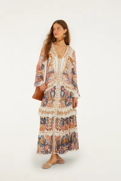 Farm Rio Off-white Sea Garden Ruffled Maxi Dress In Multi