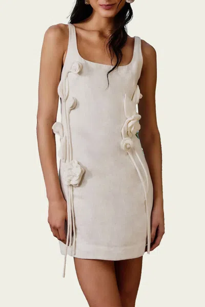Farm Rio Off-white Sleeveless Linen Mini Dress