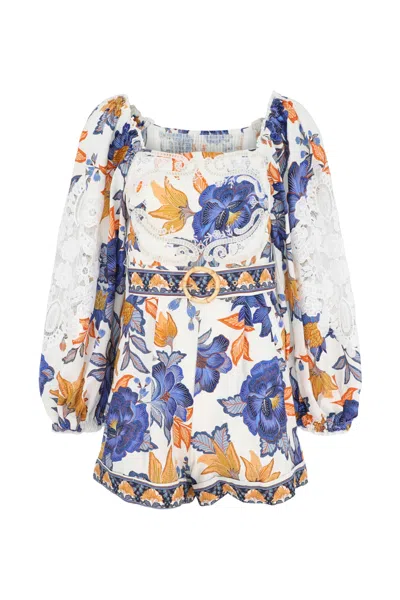 Farm Rio Off White Summer Flowers Romper In Multi