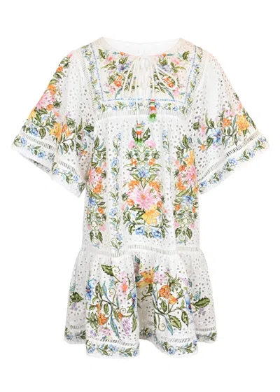 Farm Rio Off White Sweet Bloom Bouquet Short Cover Up In Multi
