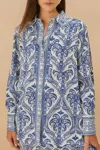 Farm Rio Blue Tropical Cameo Off-white Pajama Shirt Blue Tropical Cameo Off-white