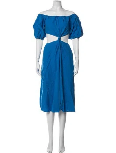 Pre-owned Farm Rio Off-the-shoulder Midi Length Dress In Blue