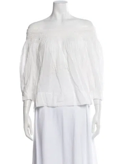 Pre-owned Farm Rio Off-the-shoulder Three-quarter Sleeve Top In White