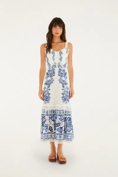 Farm Rio Off-white Beautiful Nature Eyelet Midi Dress