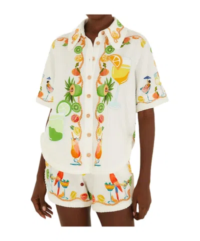 Farm Rio Off-white Biricutico Scarf Embroidered Short Sleeve Shirt