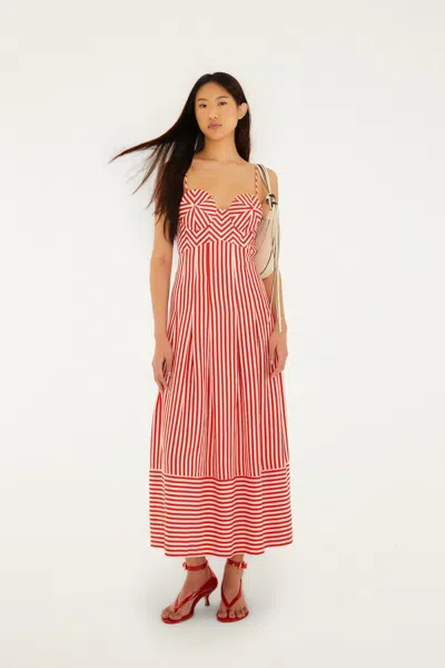 Farm Rio Off-white Checkered Stripes Sleeveless Lenzing Ecovero Euroflax Maxi Dress