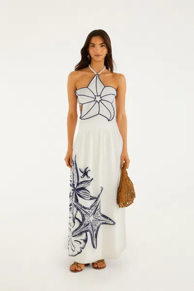 Farm Rio Coast Stars Maxi Dress Coast Stars Off-white In Multi