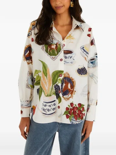 Farm Rio Off-white Country Table Buttoned Shirt In Multi