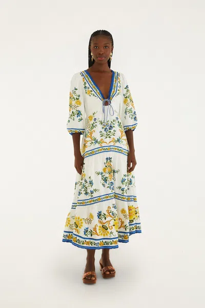 Farm Rio Off-white Emily Floral Tapestry Drawstring Midi Dress