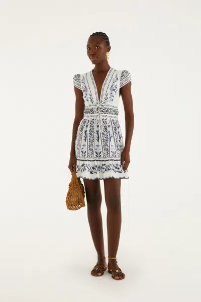 Farm Rio Off-white Flowers Arch Ruffled Mini Dress