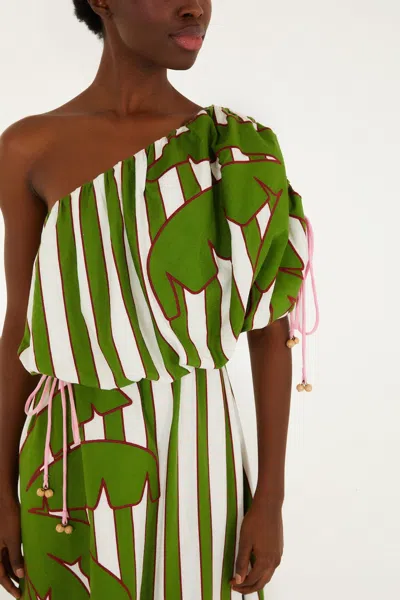 Farm Rio Off-white One-shoulder Lenzing Ecovero Euroflax Midi Dress In Multi