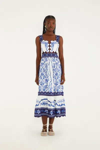 Farm Rio Off-white Porcelain Garden Cut-out Lenzing Ecovero Euroflax Midi Dress In Multi