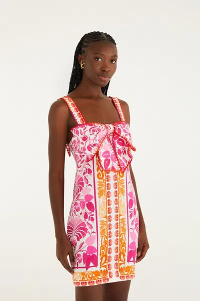 Farm Rio Off-white Santorini Crochet Euroflax Premium Linen Mini Dress In Multi