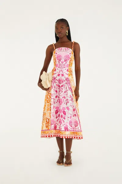 Farm Rio Off-white Santorini Euroflax Premium Linen Midi Dress In Multi
