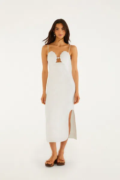 Farm Rio Off-white Shell Bodice Pearl Midi Dress