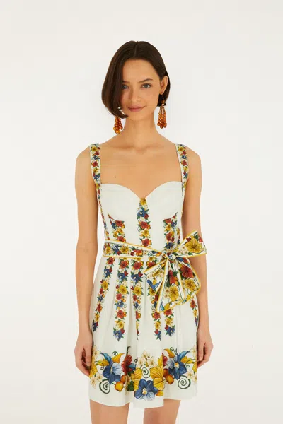 Farm Rio Palm Tree Beach Printed Linen-blend Mini Dress In Multi