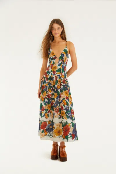 Farm Rio Off-white Tropi Embroidered Maxi Dress In Multi
