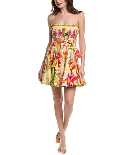 Farm Rio Olinda Linen-blend Mini Dress In Yellow