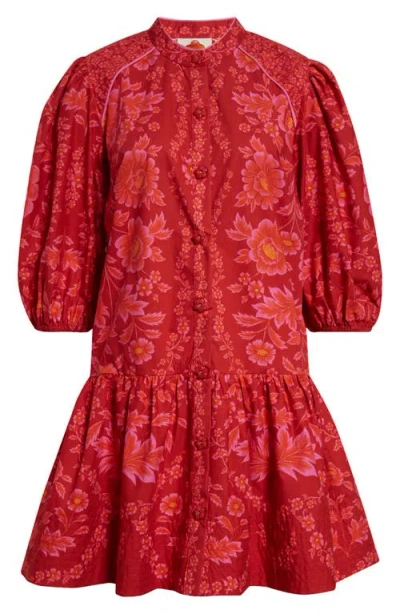 farm rio olivia red mini dress Farm Rio Olivia Puff Sleeve Drop Waist Cotton Minidress In Olivia Red