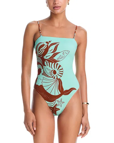 Farm Rio One Piece Swimsuit With Adjustable Straps In Blue