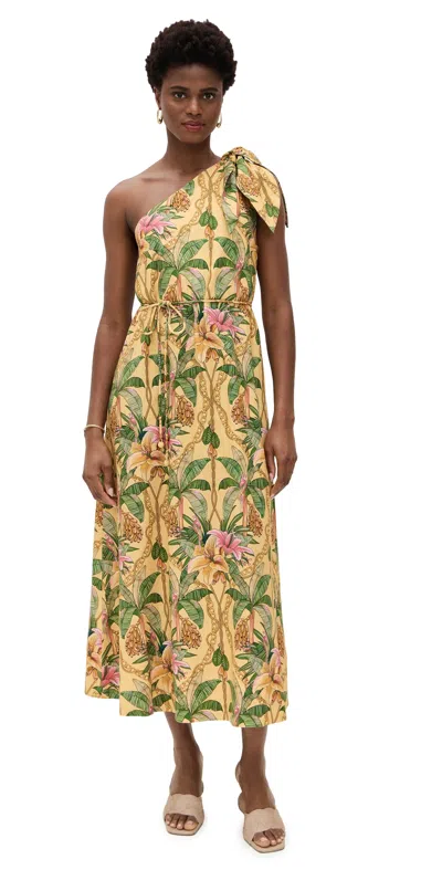 Farm Rio One Shoulder Petals Maxi Dress Tropical Paradise Yellow