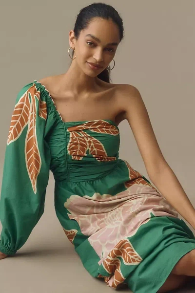 Farm Rio One-shoulder Printed Midi Dress In Multicolor