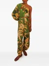 Farm Rio One-shoulder Tropical-print Jumpsuit In Brown