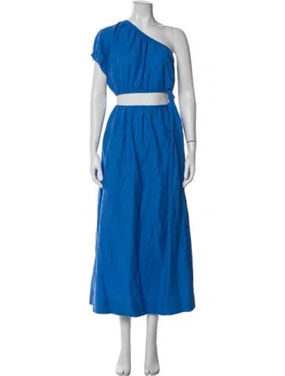 Pre-owned Farm Rio One-shoulder Long Dress In Blue