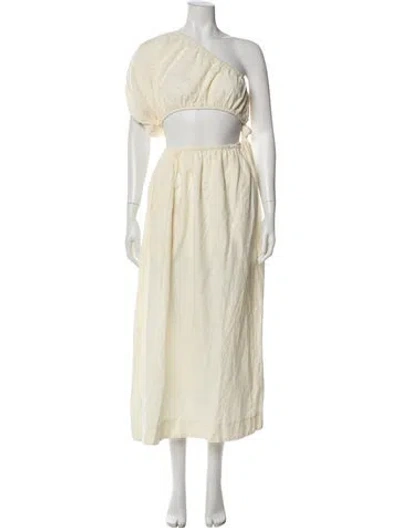Pre-owned Farm Rio One-shoulder Midi Length Dress In Neutral