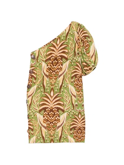 Farm Rio One-shoulder Patterned Mini Dress In Multi